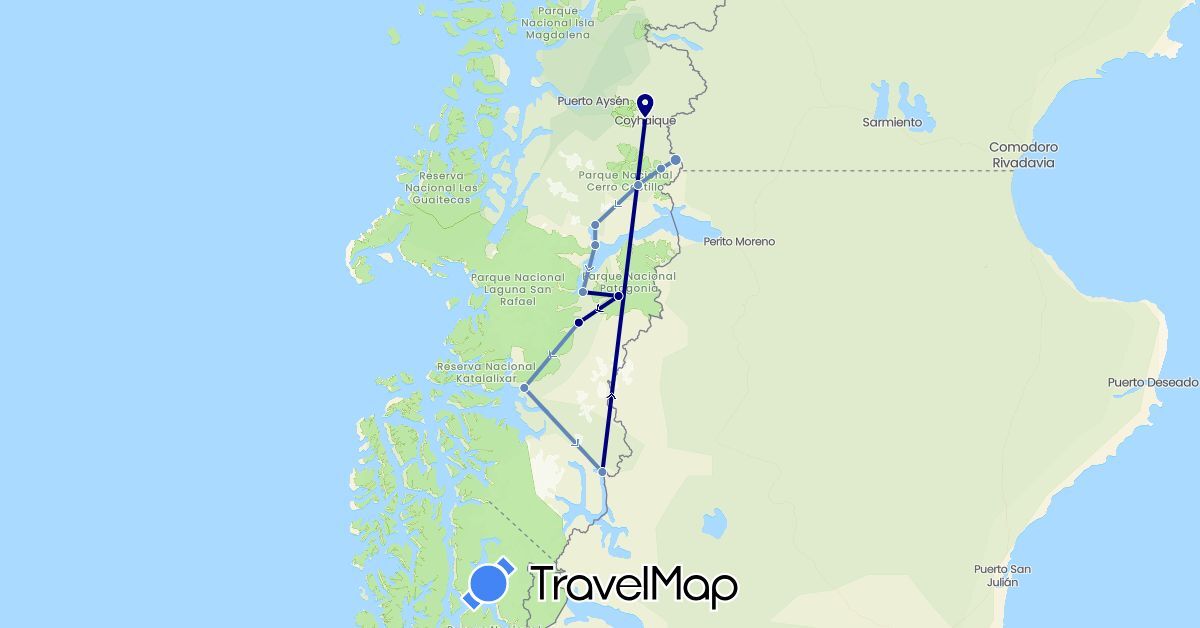 TravelMap itinerary: driving, cycling in Chile (South America)
